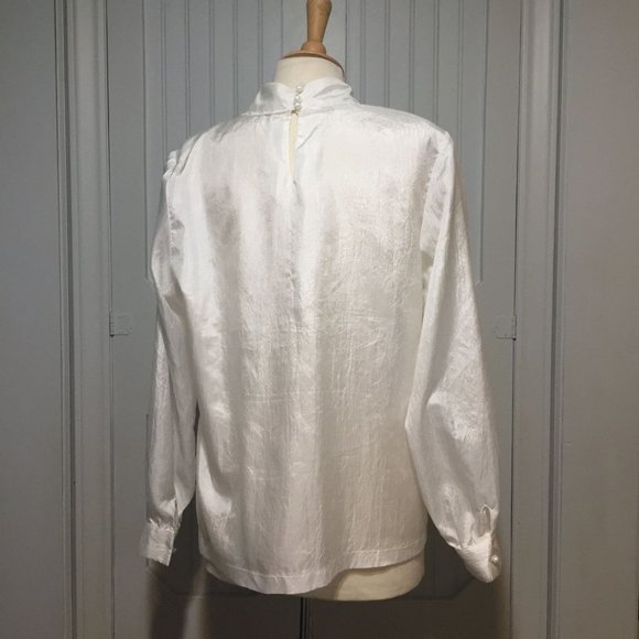 Vintage CottageCore Blouse Pintuck Front High Collar Size 14 USA Lace Pearls - Picture 7 of 8